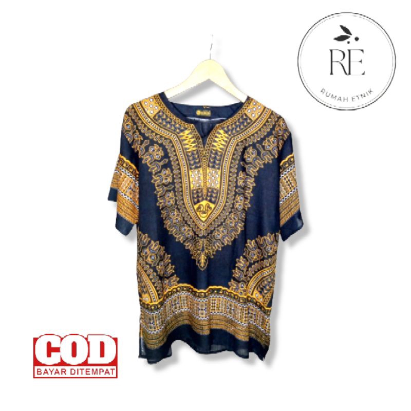 Baju kaos dashiki uje hitam/ baju pria wanita/ baju santai/ baju kaos dashiki