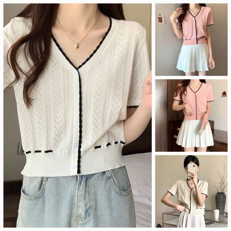 Women.id Charlotte Atasan rajut halus wanita kerah V korean style• Knit Top import