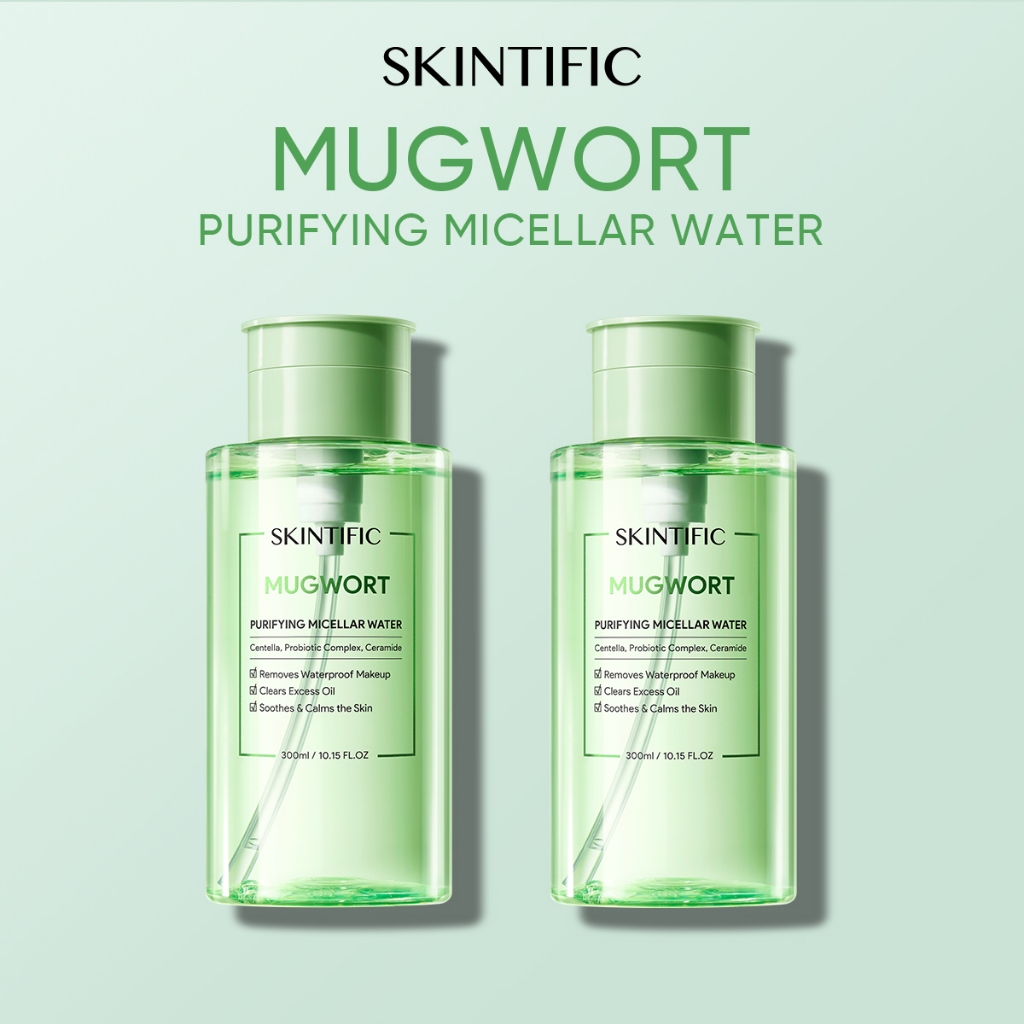 SKINTIFIC Micellar Water 2 pcs Mugwort Purifying  Cleansing Oil/Clean and Clear/Soothes and Calms Skin/Melindungi skin barrier kulit sensitif 300ml