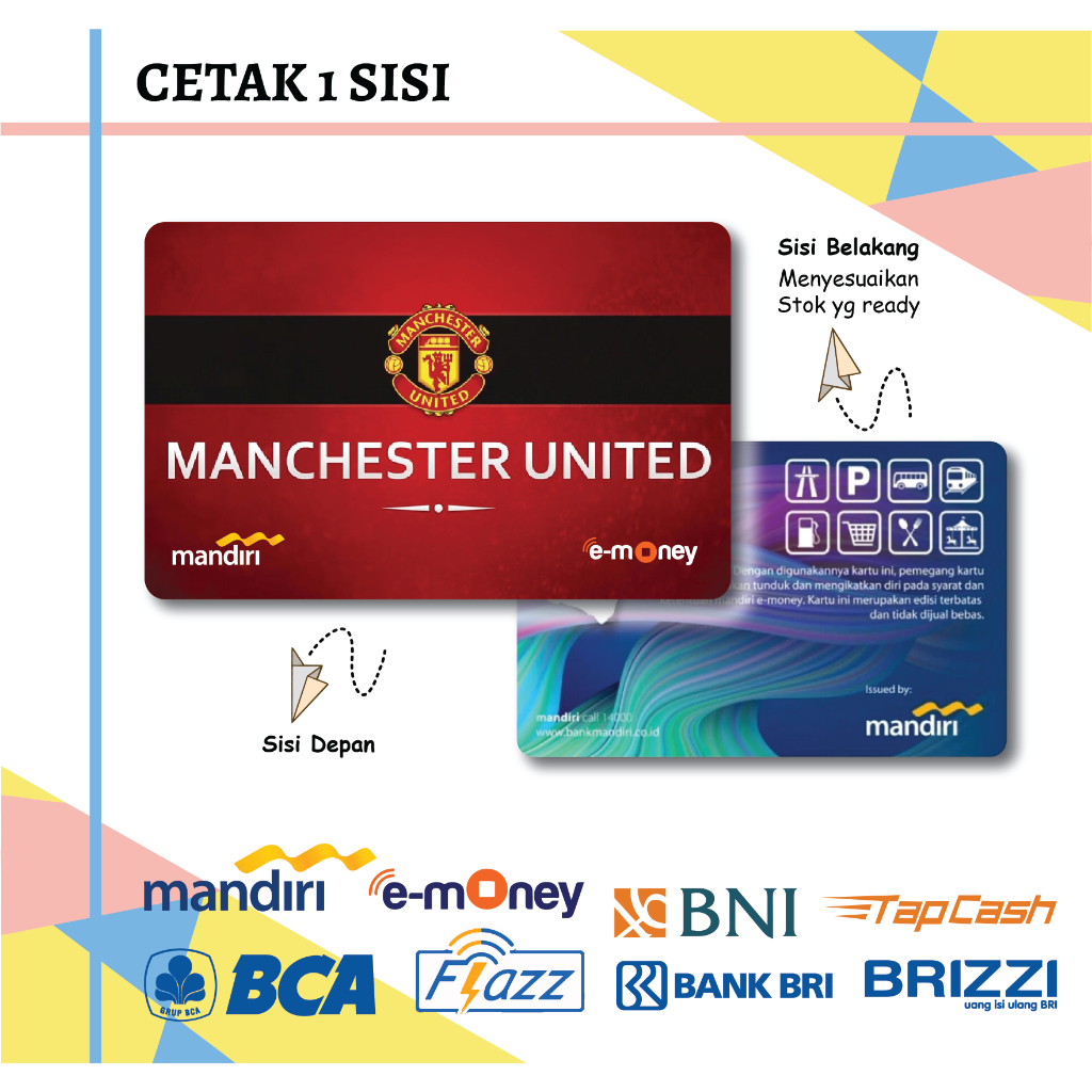 KARTU EMONEY KLUB BOLA MANCHESTER UNITED MANDIRI FLAZZ BCA GEN 2 BNI TAPCASH BRIZZI BRI - 1 SISI