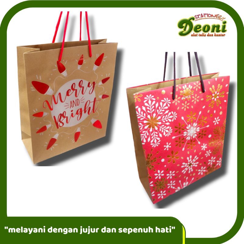 

Kiky Shoping Bag / Tas Tenteng Natal Merry Christmas Coklat 30x25x10 6motif 1108