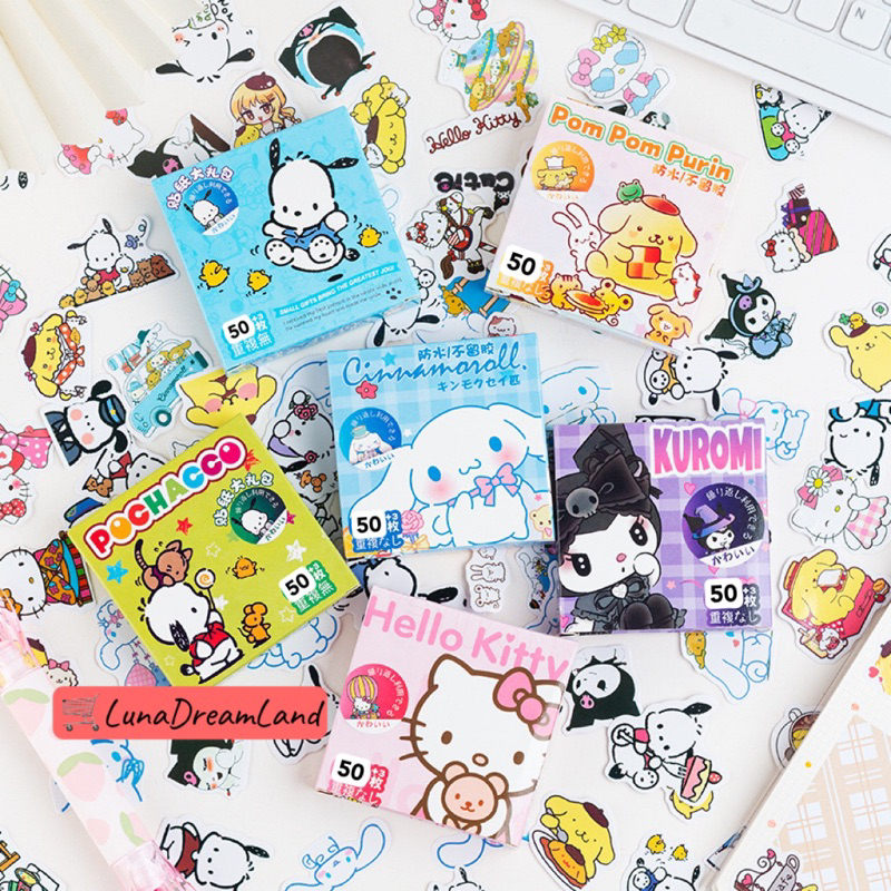 

50pcs Sticker Lucu Sanrio Hellokitty Melody Cinnamorol Kuromi Pochacho