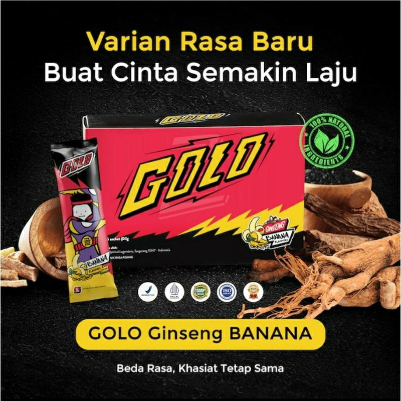 

1 sachet GOLO,Golo kini tersedia 2 varian rasa yaitu ginseng dan pisang dapat memberikan Efek yang Dapat Dirasakan Hingga 72jam!