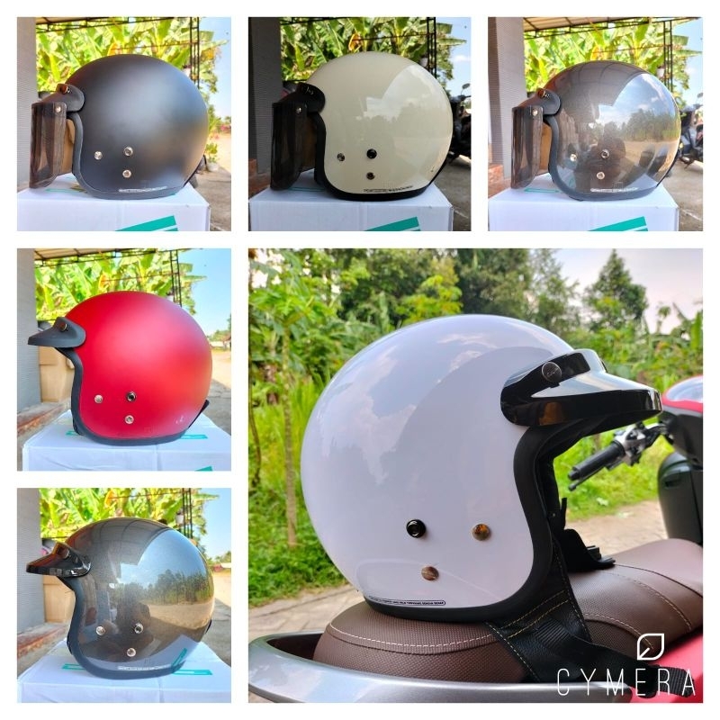 HELM RETRO / BOGO KWALITAS PREMIUM SET KACA DATAR FULL LEHER PRIA WANITA SNI