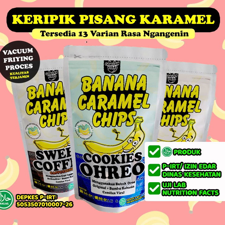 

➧✾ ✅ HALAL & P-IRT - BANANA CARAMEL CHIPS - KERIPIK PISANG KARAMEL RASA COKLAT, SUSU, KOPI, COOKIES, MACA, DLL BY CAMILAN VIRAL Best