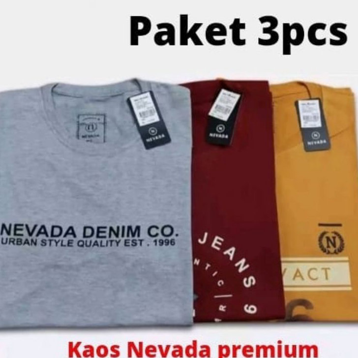Kirim Langsung Paket 3pcs 100rb kaos Nevada brand matahari terbaru   M, L, XL, XXL BIG SIZE Motif RA