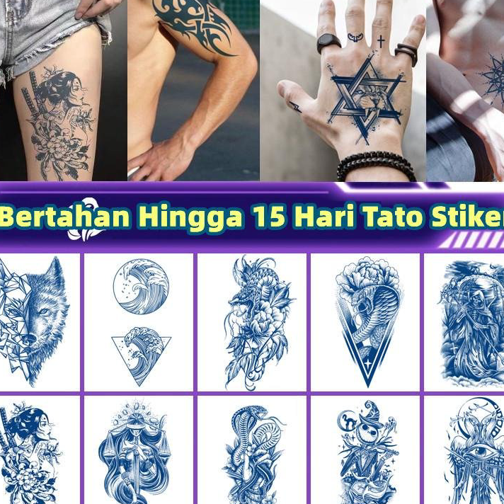 Model Baru 【COD】 Stiker Tato Semi Permanen Tato Temporer Tahan Lama 15 Hari Tato Waterproof 11cm*18c