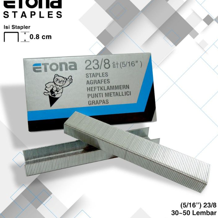 

Dijual Murah Staples / Isi Staples Etona 23/8 (1kotak)