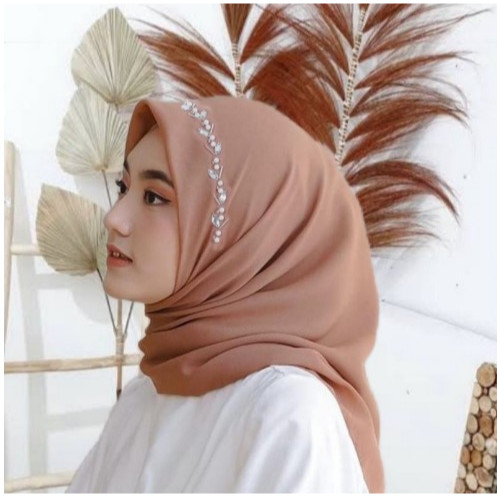Jilbab Segiempat Paris Voal Premium Payet Bando Daun Mutiara Swarovski