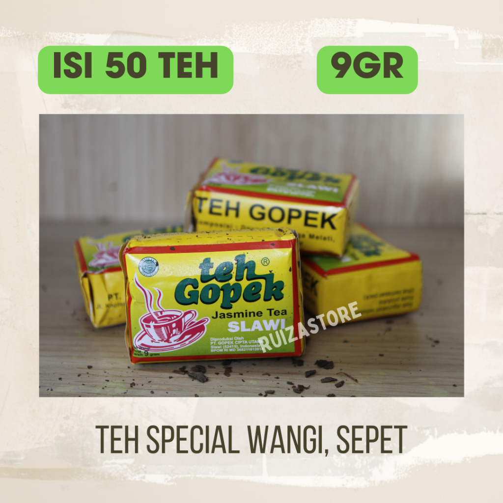 

Isi 50pcs Teh Gopek special 9gr wangi sepet bisa untuk racikan teh solo