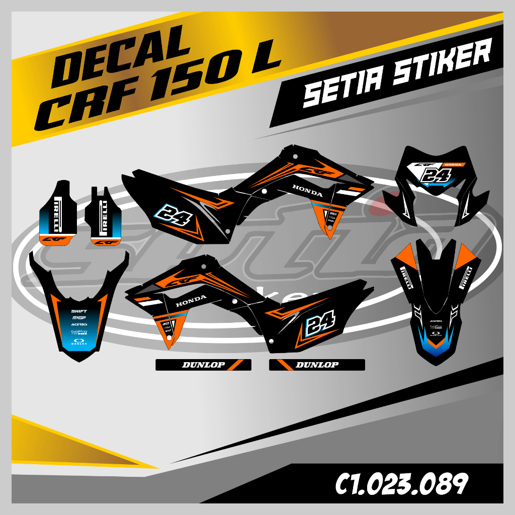 DECAL CRF 150 L, HITAM ORANGE, SUPERMOTO, TRAIL, DESAIN BEBAS CUSTOM BARU (C1.023.089)