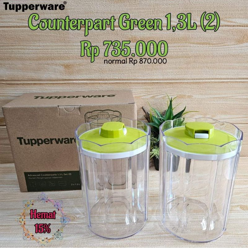 tupperware advanced counterpart 1,3 L green  toples kristal hijau