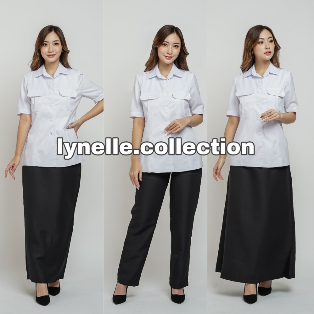 Blazer Wanita Kantong Dada Jas ASN Pemda Lengan Pendek Seragam PDH PNS Putih Hitam (Kode 0901)