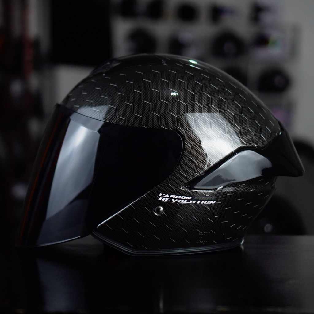 JITSU HELM HALF FACE MOTIF CARBON HEXAGON ORIGINAL PAKET GANTENG