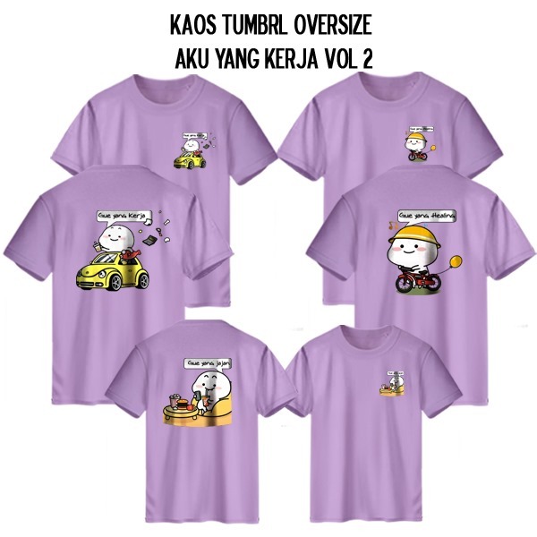 Kaos Couple Keluarga Ayah Ibu Anak Motif Pentol Yang Kerja Yang Healing Yang Jajan Warna Lilac vol 2