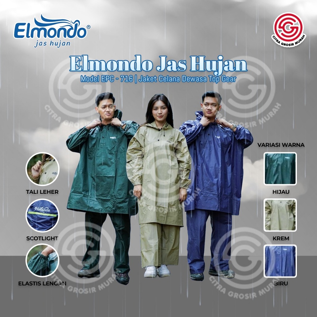 JAS HUJAN Ponco Lengan dan Celana Elmondo Prima 716 biru cream coklat hijau army || Jas Hujan Dewasa