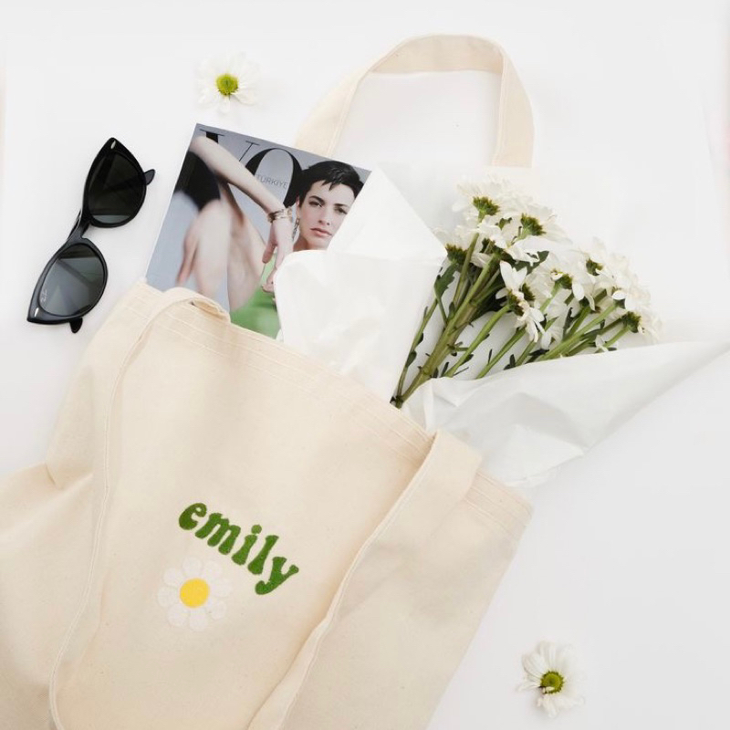 CUSTOM Totebag Bordir Nama Premium Kanvas Embroidery