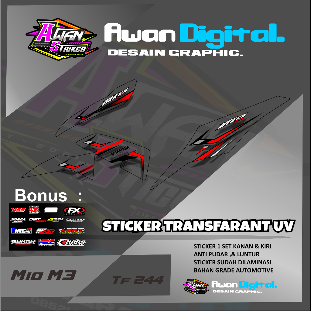 STICKER STRIPING MOTOR MIO M3 BAHAN TRANSPARAN - STICKER MIO M3 SKOTLET MOTOR MIO M3