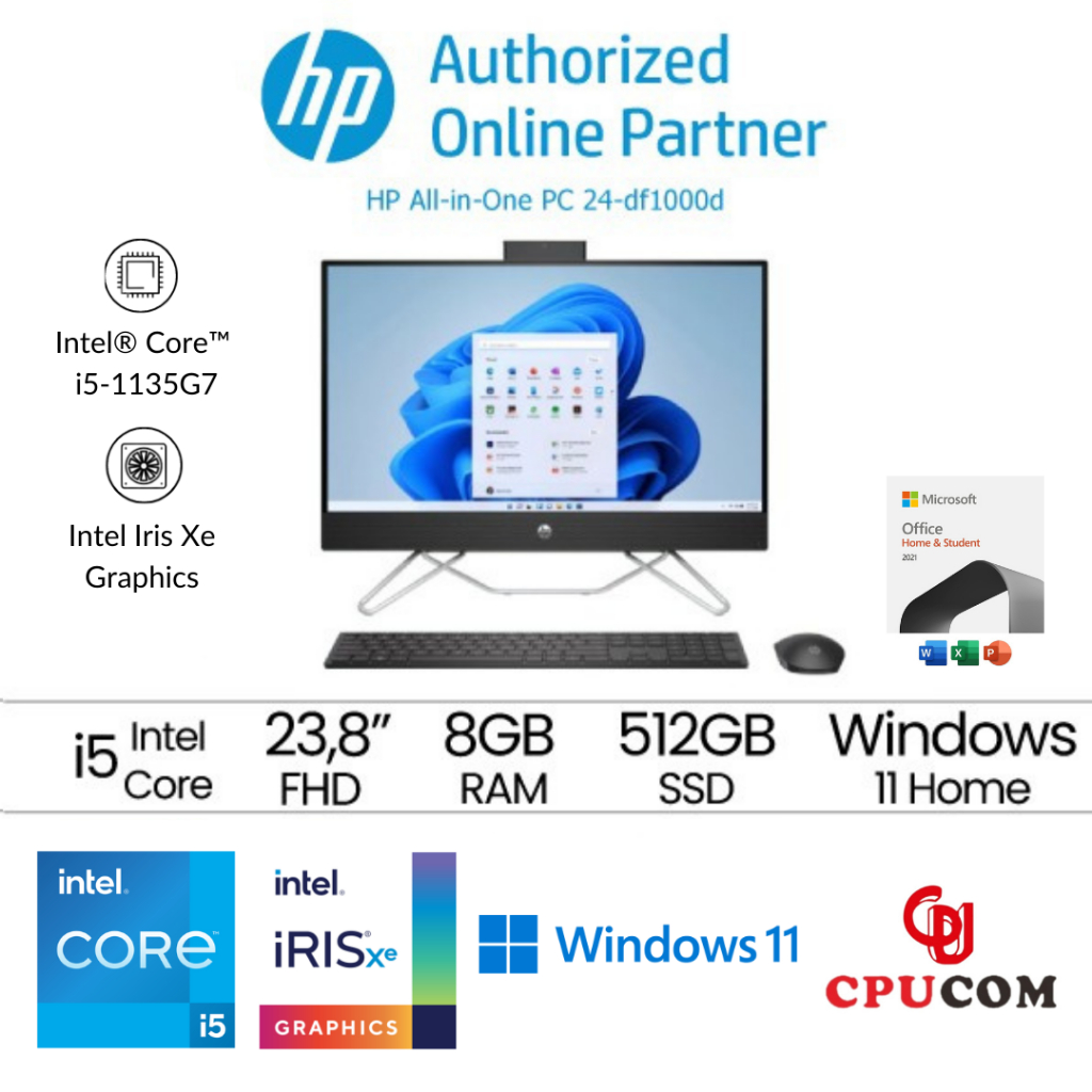 HP PC AIO 24-df1000d/24-df1001d i5-1135G7 8GB 512GB 23.8" FHD W11+OHS