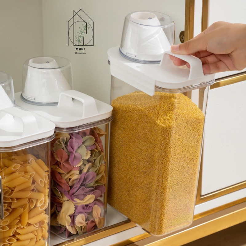 Morihomeware- Glico container penyimpan makanan, beras, cereal serbaguna dengan cup takaran