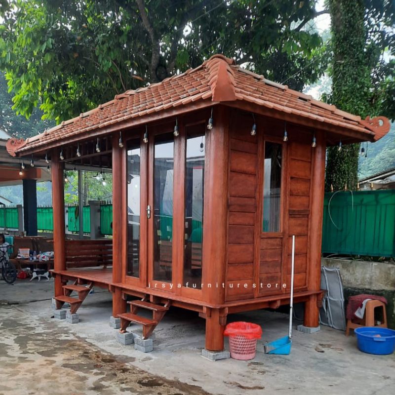 DP gazebo kayu mahoni ukuran 3x6m