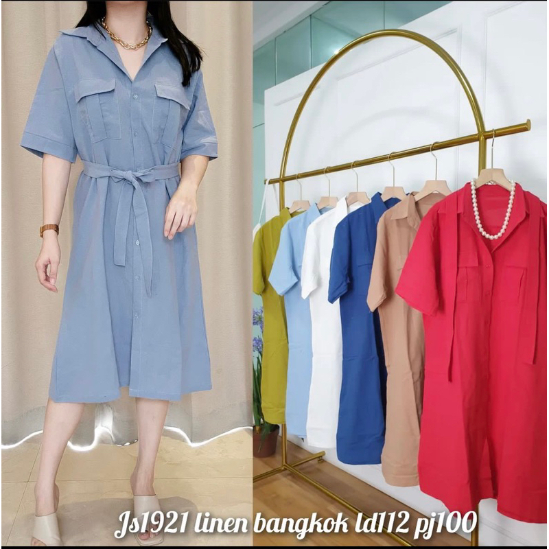 Dress model tunik lengan pendek linen bangkok