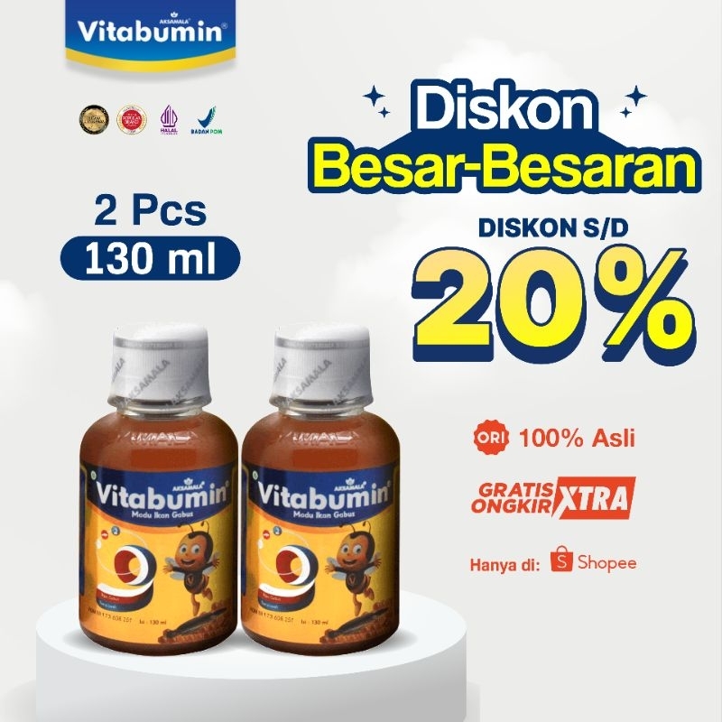 Vitabumin original nafsu makan 130 ml 2 BOTOL  Madu Anak Lahap Makan untuk Anak, Bayi & Balita GTM