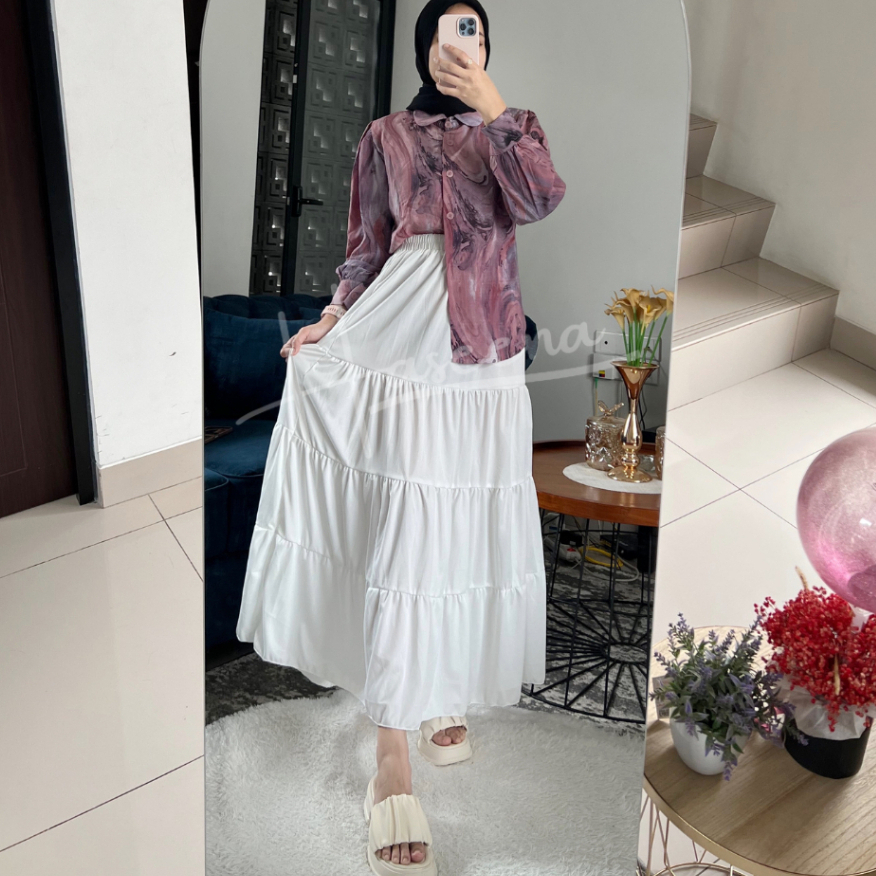 Haseena Rok Polos Susun Alifha Women Skirt Ala Korea Bawahan Panjang Muslim Standart Jumbo