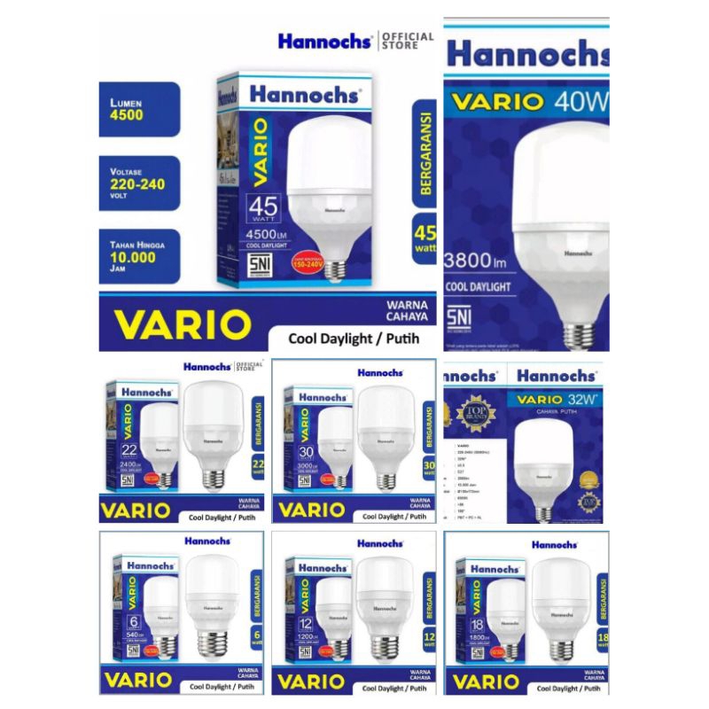 HANNOCHS VARIO Lampu Bohlam LED Kapsul Capsule T Bulb Tabung 6W 12W 18W 22W 30W 32W 36W 40W 45W Caha