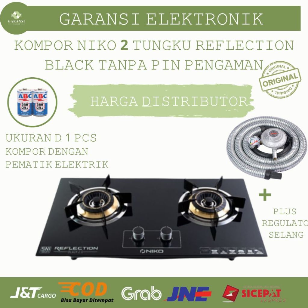 NIKO KOMPOR TANAM GAS KACA REFLECTION BLACK SERIES 2.0 2 TUNGKU PEMANTIK ELEKTRIK MULTIFUNGSI