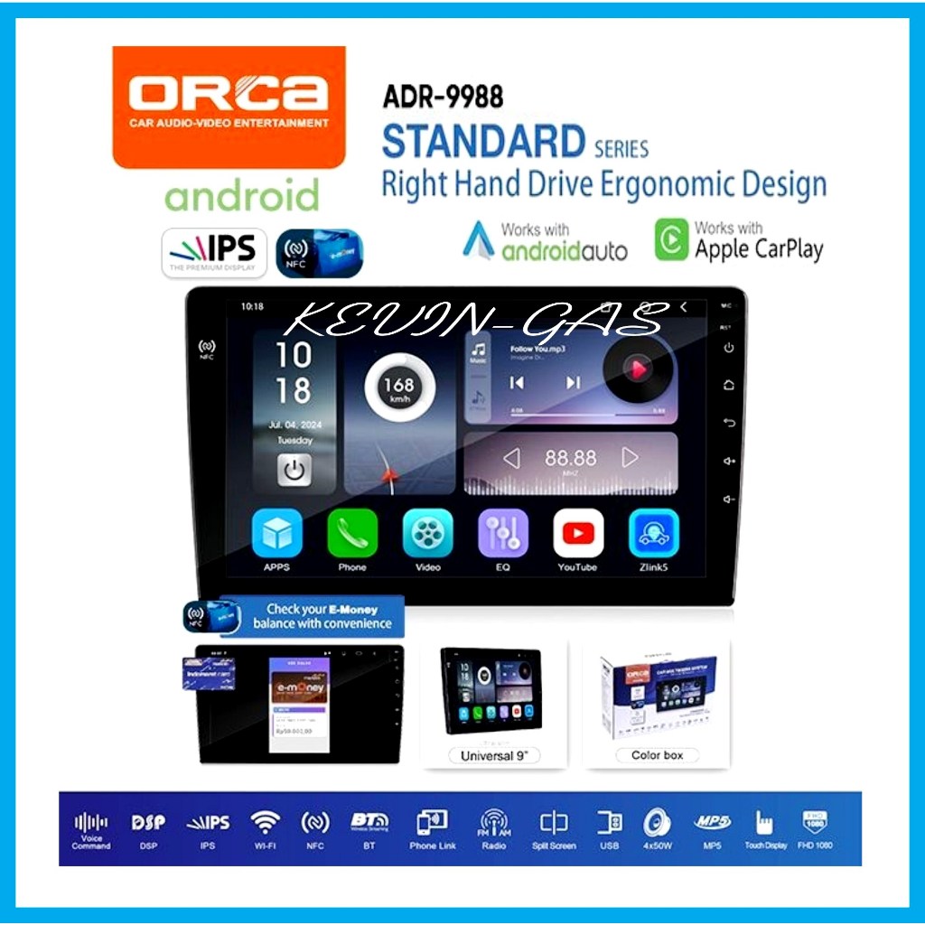 Headunit Android Orca ADR 9988 New Standard Series NFC 9 inch & 10 Inch Ram 4/128 NFC - 10 inch / 9 