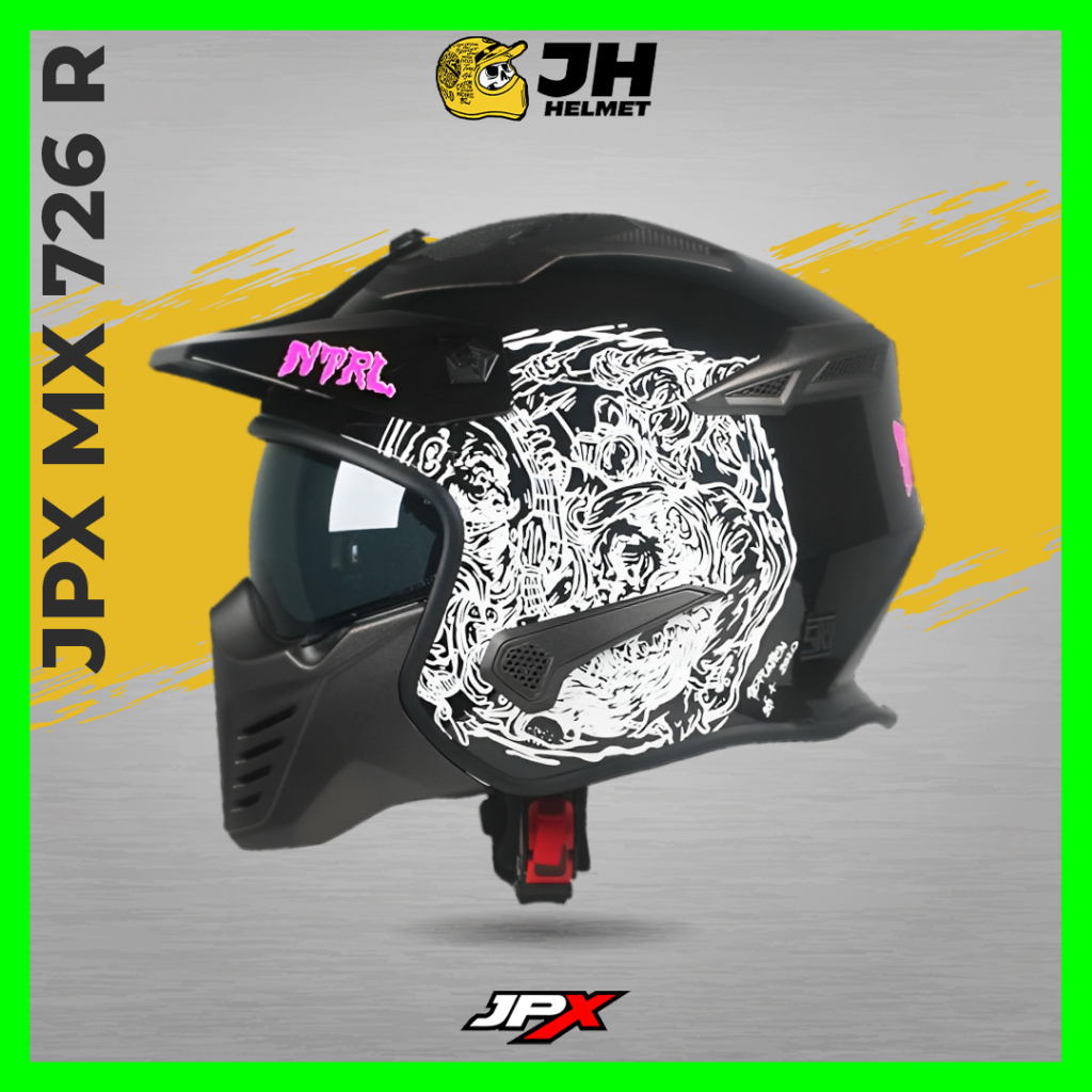 Helm JPX MX 726R Motif Netral Black Glossy | Helm Full Face | Helm Modular | Jual Helm