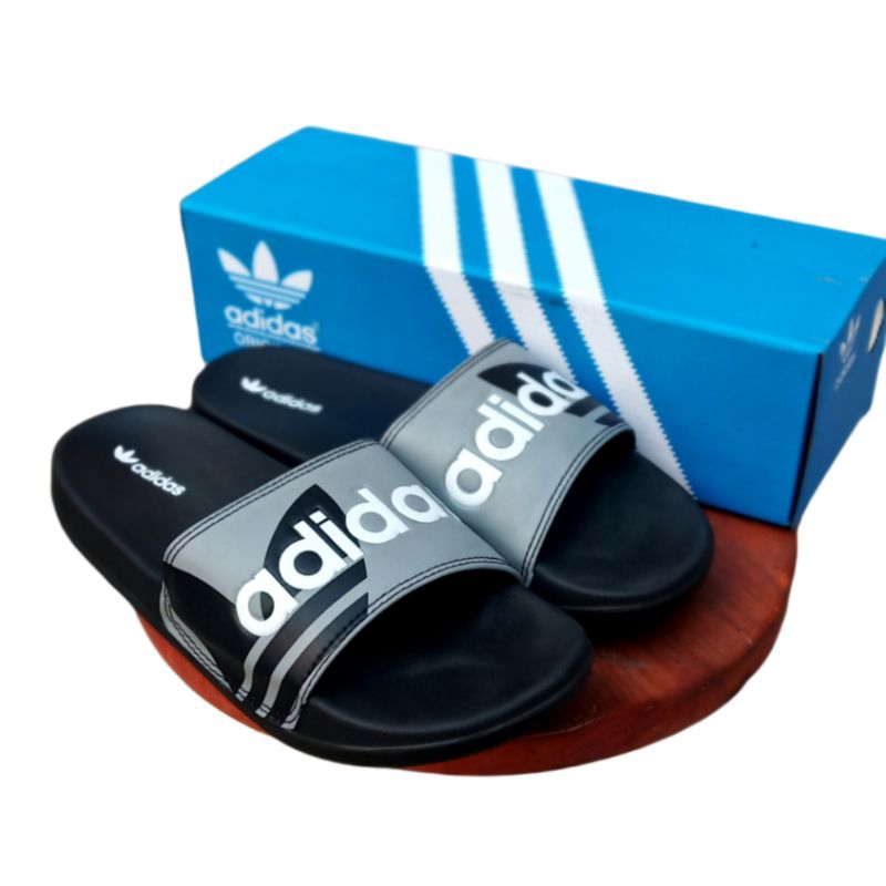 Adidas sendal selop pria wanita dark grey comfort sandal adillete slipper
