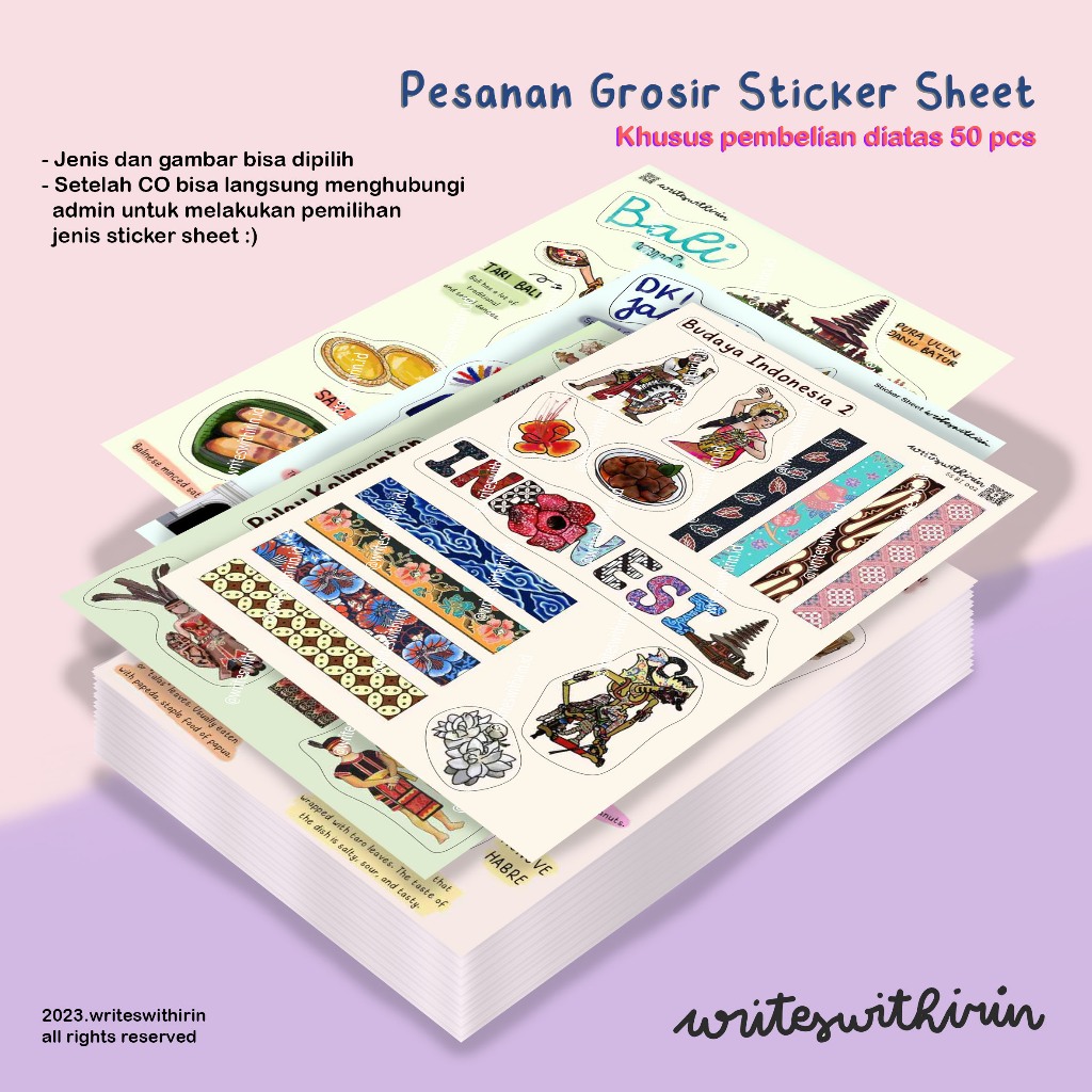 

(writeswithirin) Sticker Sheet min 50 pcs GROSIR/ Stiker/ Sticker Anti Air PRE ORDER