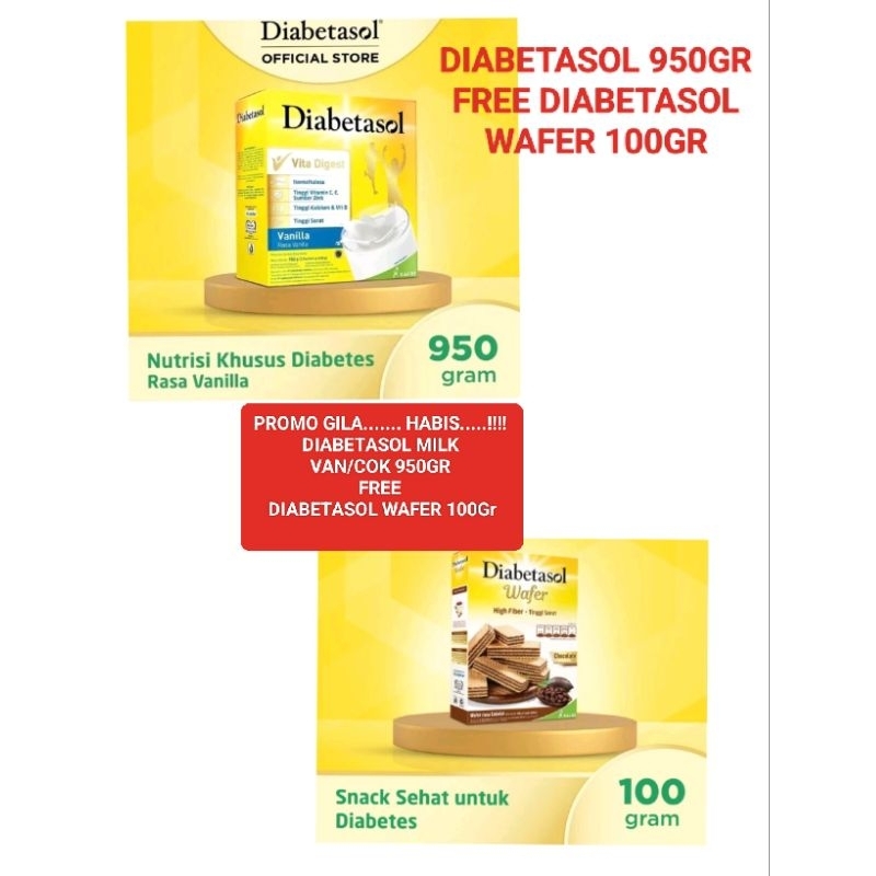 

DIABETASOL MILK 950GR FREE DIABETASOL WAFER 100GR