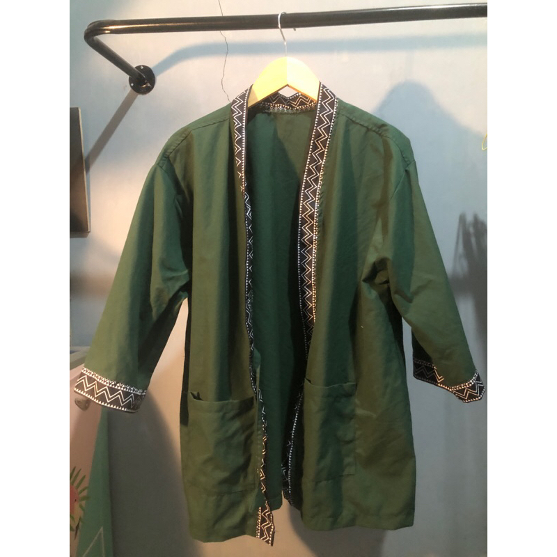 preloved outer kimono pria wanita hijau botol