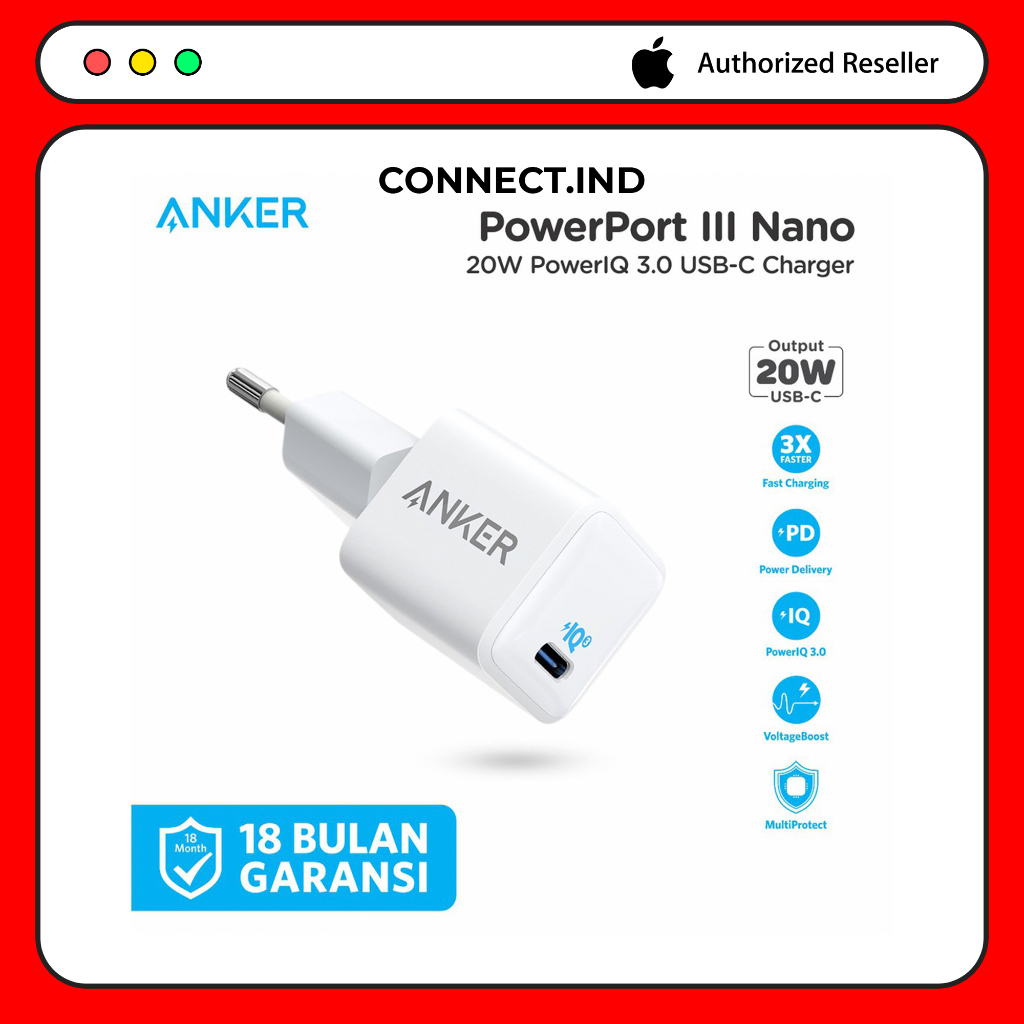 Anker Powerport III Nano Adapter Charger 20W PD Iphone Fast Charging