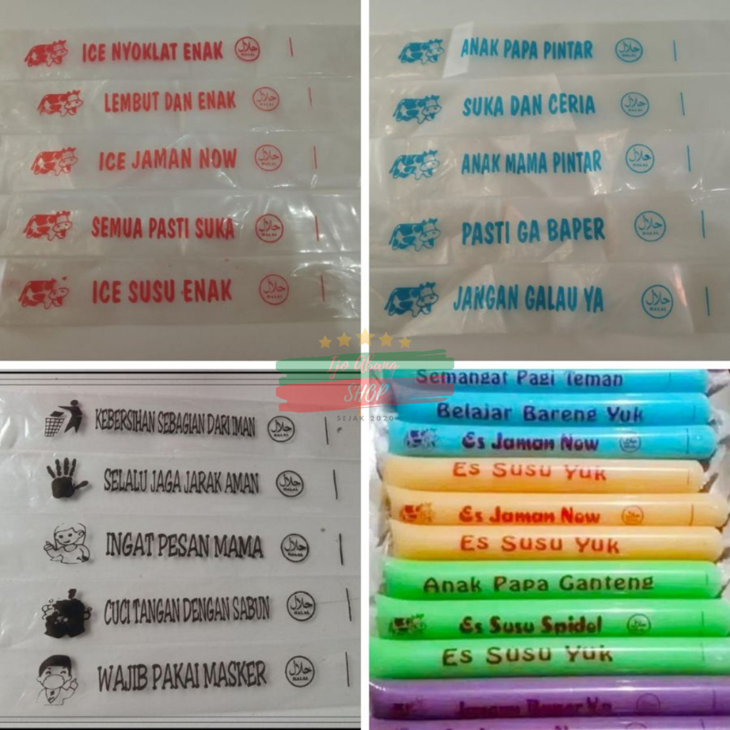

100pcs Plastik Es Mambo Sablon Warna - Plastik Es Spidol / Plastik Es Lilin