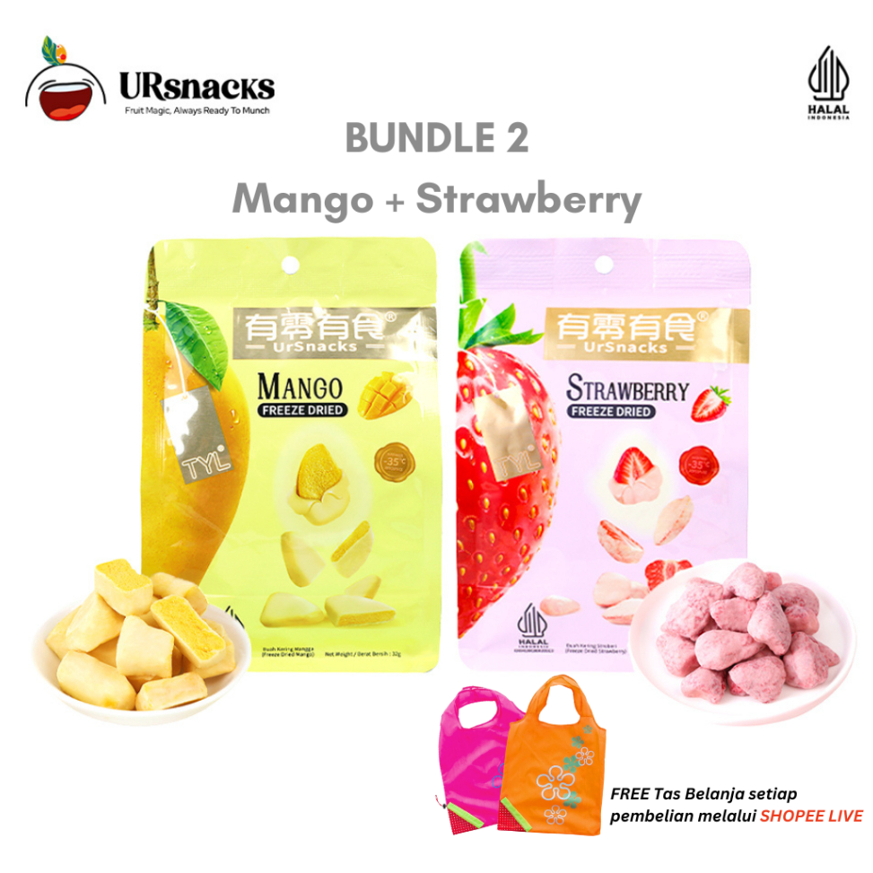 

【murah】 URSNACKS BUNDLE OF 2 - FREEZE DRIED KERIPIK SEHAT STRAWBERRY 22gr + MANGO 22gr BUAH VAKUM CEMILAN DIET