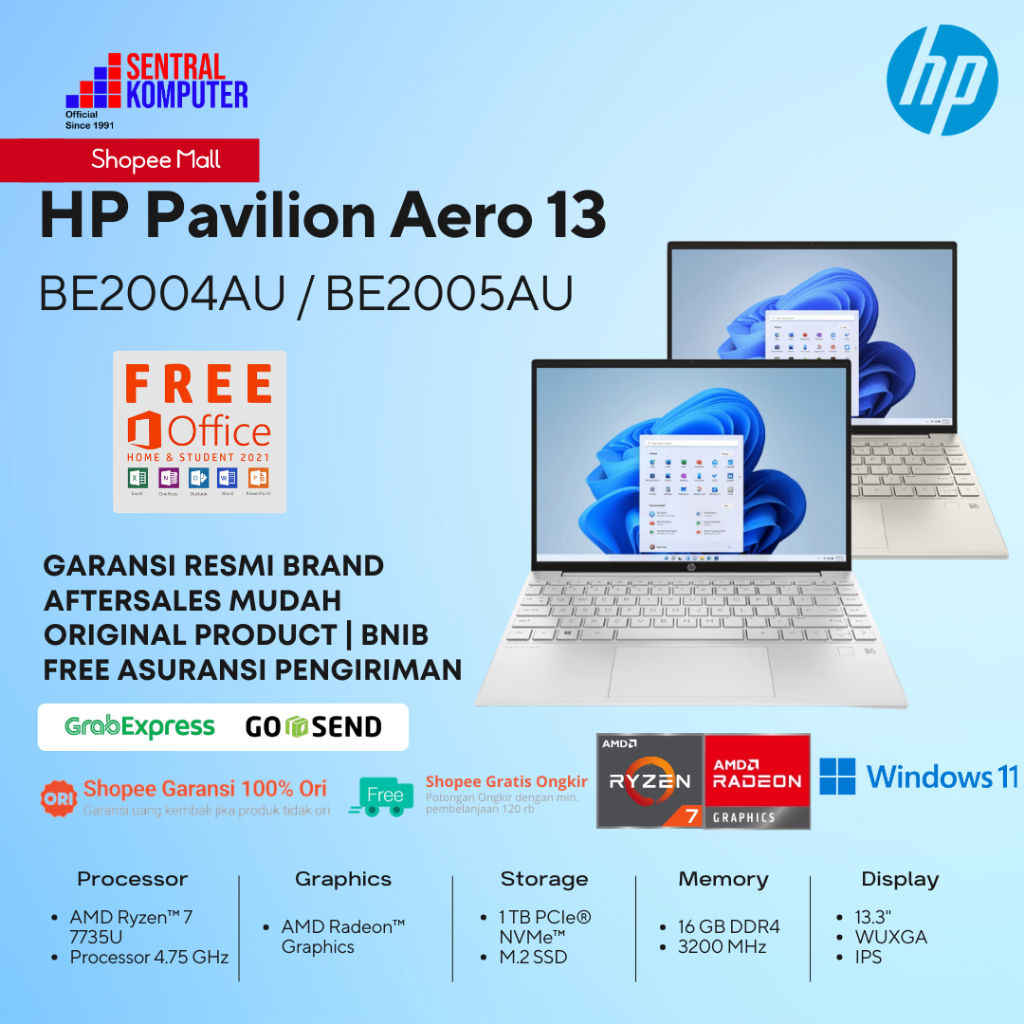 Laptop HP Pavilion Aero 13-be2004AU/2005au Ryzen 7 7735U 1TB SSD 16GB