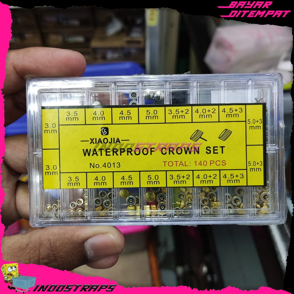 KNOP CROWN JAM TANGAN PAKET LENGKAP 1 BOX  ISI 140 PCS WATERPROOF