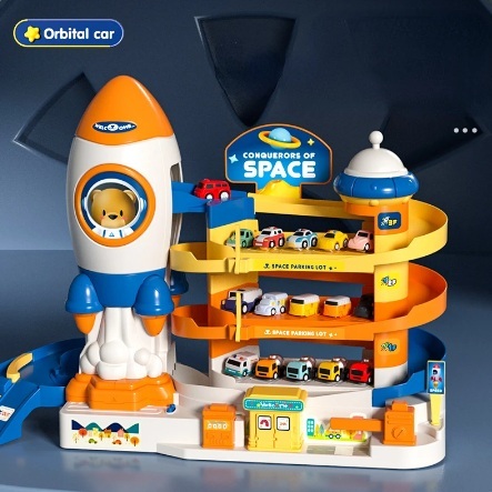 Mainan Anak Mobil Mobilan Track Trek Lintasan Gedung Parkir Susun Tingkat Mobil Rocket Space Parking