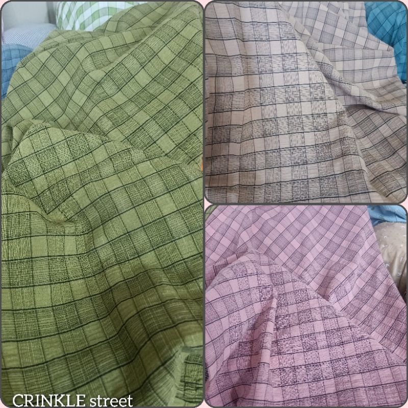 BAHAN KAIN CRINKLE STREET MOTIF KOTAK { HARGA UNTUK ½ METER }