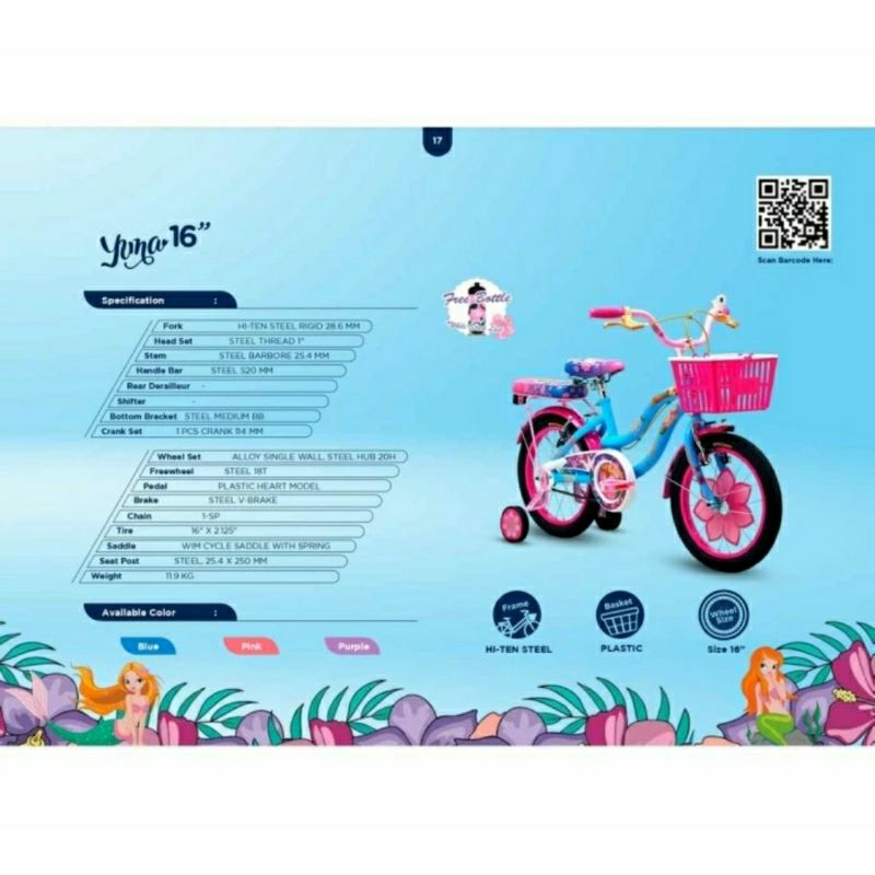 Sepeda anak perempuan WIMCYCLE YUNA 16 inch