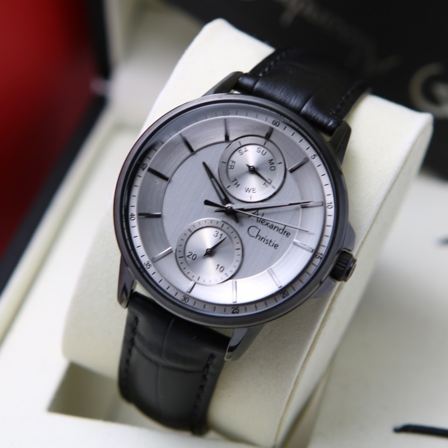 ORIGINAL Jam Tangan Pria Alexandre Christie AC 6576 / AC6576 Garansi 1 Tahun - Black Dial White