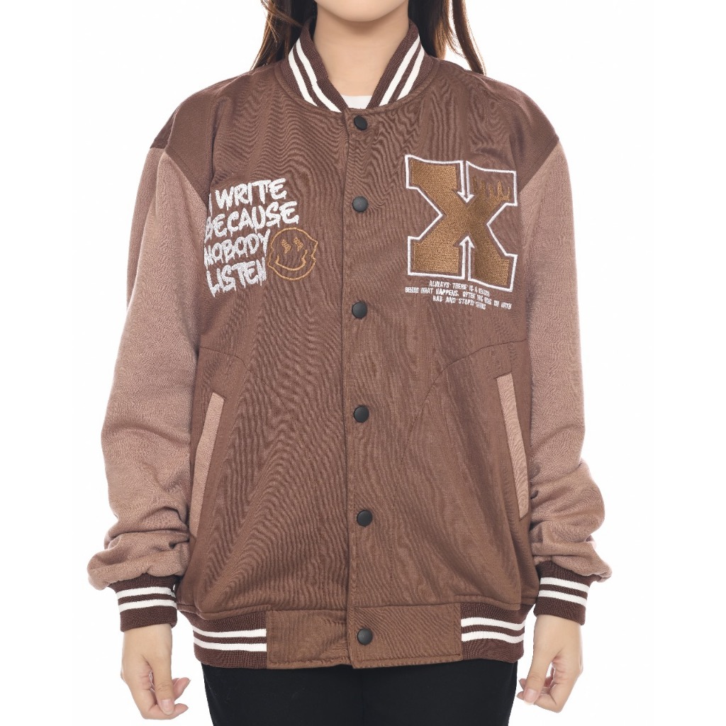 Dhozen Jaket Varsity Fleece Reakles One Layers Coklat