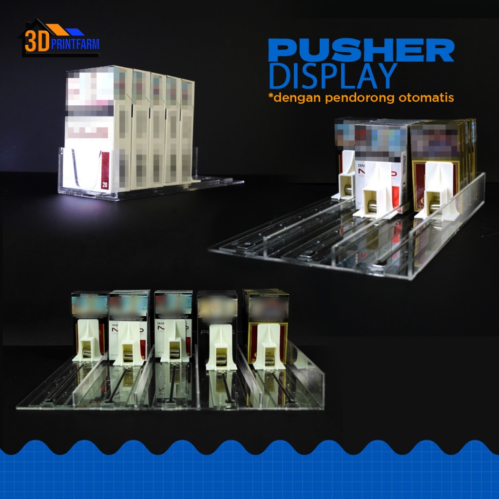 Display Rak Pusher Acrylic Otomatis | Etalase Rokok Minimarket Supermarket Berbagai Ukuran