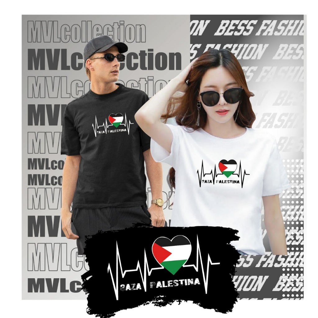 KAOS LOVE GAZA PALESTINA ATASAN WANITA DAN PRIA UNIESX PAKAIAN WANITA DAN PRIA SABLON DIGITAL