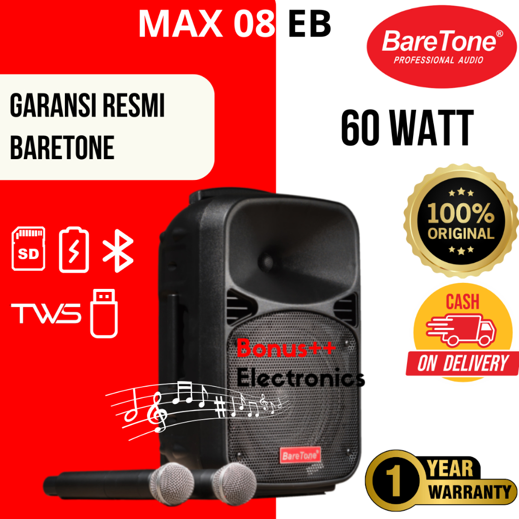 Baretone Speaker Portable 8In MAX 08EB max 08 eb max 8eb 8inch 8" 8EB 8 EB BARETONE 8 EB portable