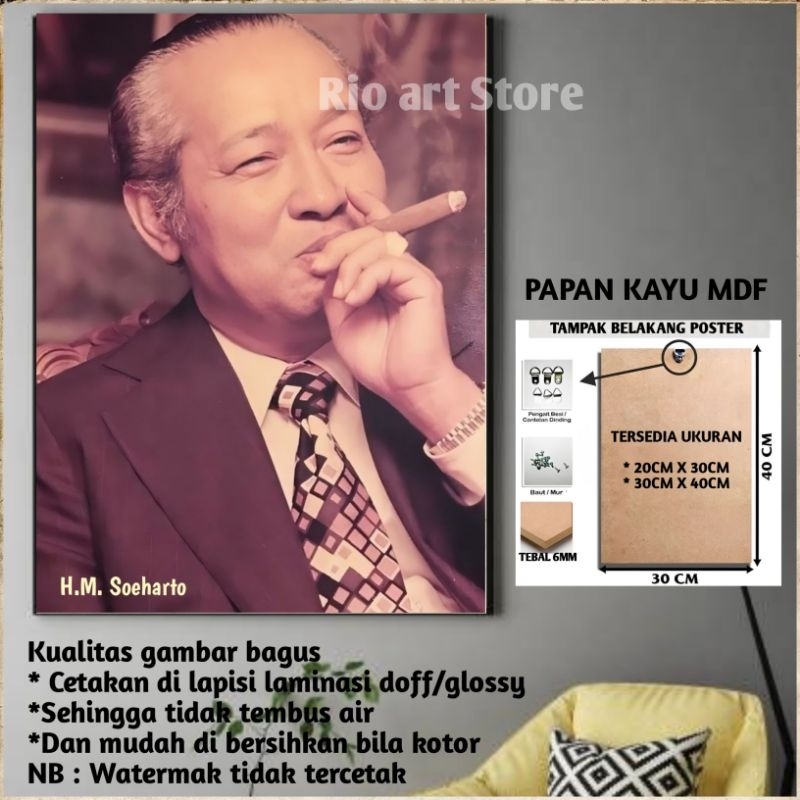 Hiasan dinding poster h.m.soeharto untuk walldekor atau dekorasi dinding